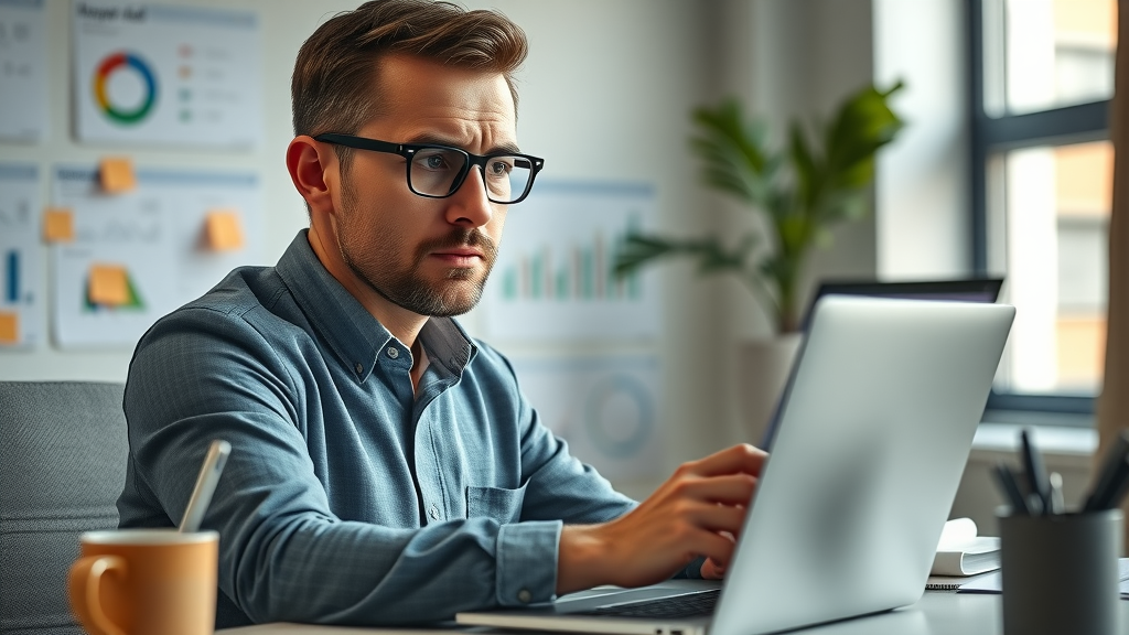 business owner reviewing Google Ads dashboard and business profile analytics