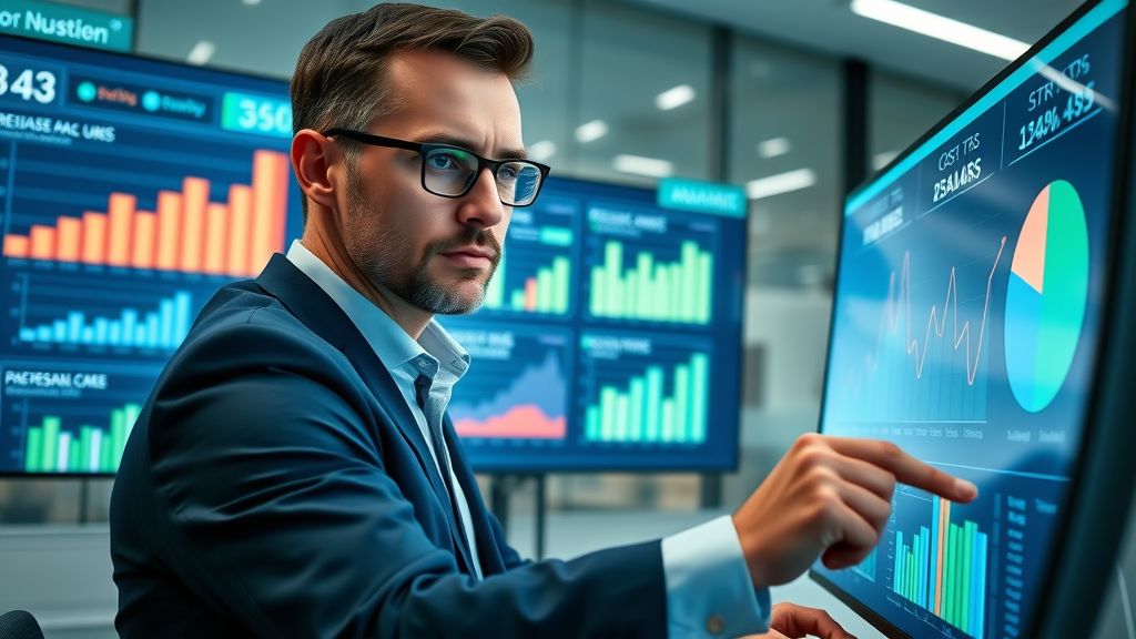 business owner analyzing business advertising ad spend metrics and budget allocation