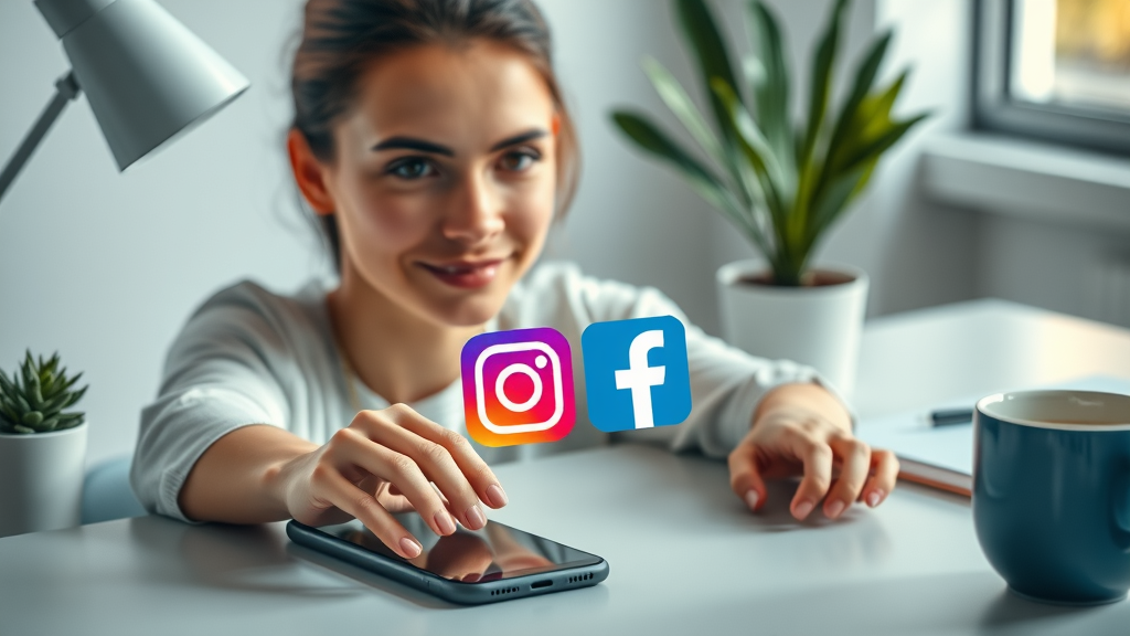 Digital collage of top social media platforms with their logos and modern digital workspace setup