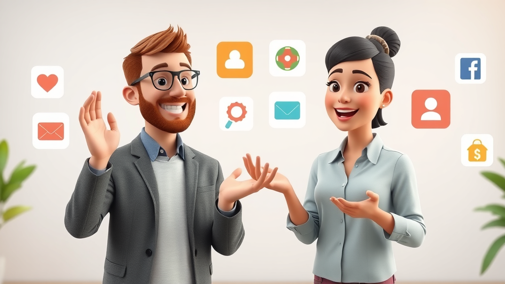 explainer video animation with friendly character hosts, video marketing, and animated infographics in a bright creative studio