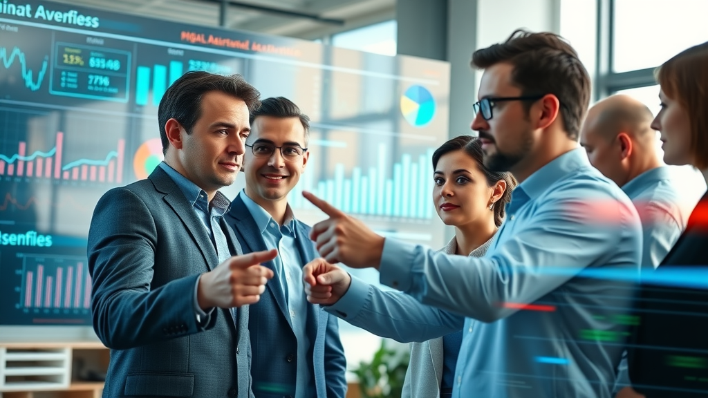 Modern business team analyzing digital advertising data with targeted advertising dashboard