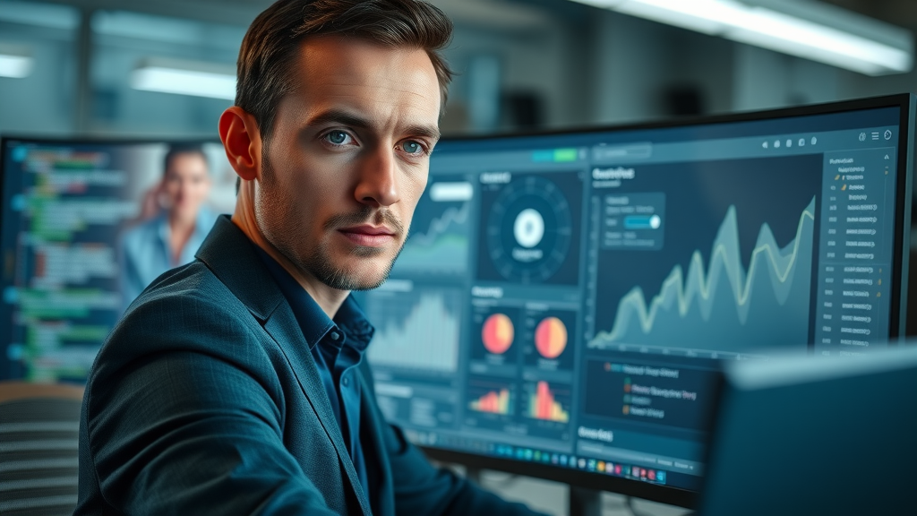 Photorealistic computer screen with behavioral ad targeting analytics and audience heatmaps