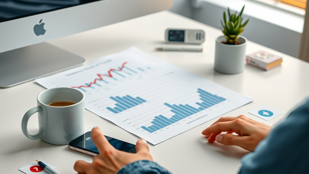 Modern desktop showing analytics comparing social media platform metrics. Social media platforms like Facebook, Instagram, YouTube, and TikTok are represented visually among workspace items.