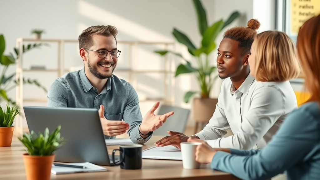 friendly expert answering paid social media ad questions team office