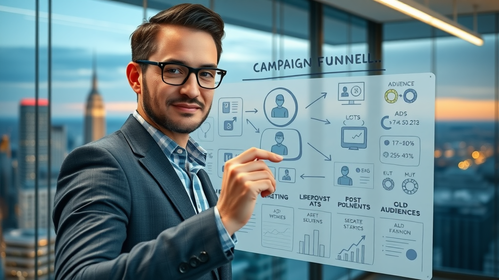 Strategic marketer mapping out a campaign funnel on digital whiteboard - brand awareness campaign planning in modern office